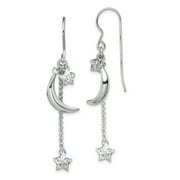 Primal Silver Sterling Silver Rhodium-plated Diamond-cut Puffed Star and Moon Earrings