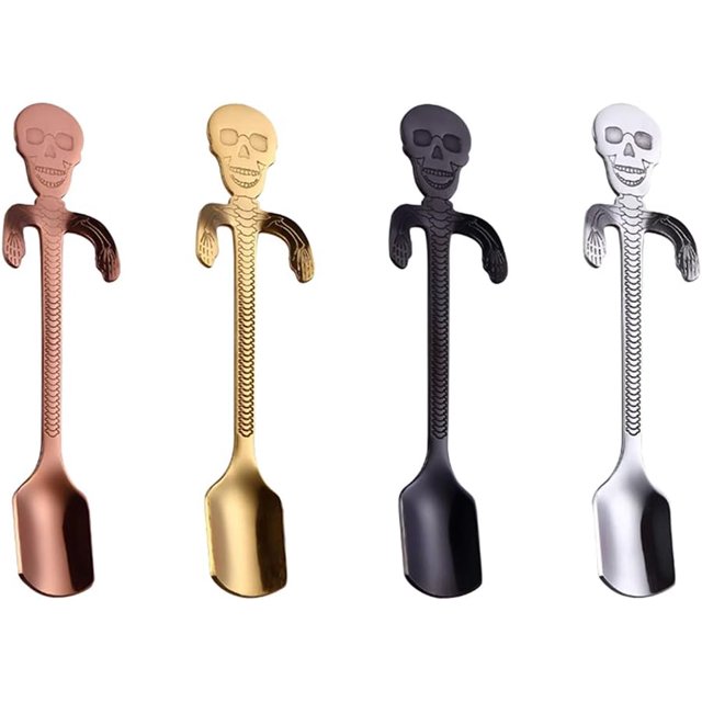 Queilt Tea Spoons Black Spoons 1 set Home for Shape Stainless Steel Spoons Soup Tea Serving Skull Coffee Restaurant Tableware Creative Food Stainless Steel Spoon Stainless Steel Spoon Black Spoons