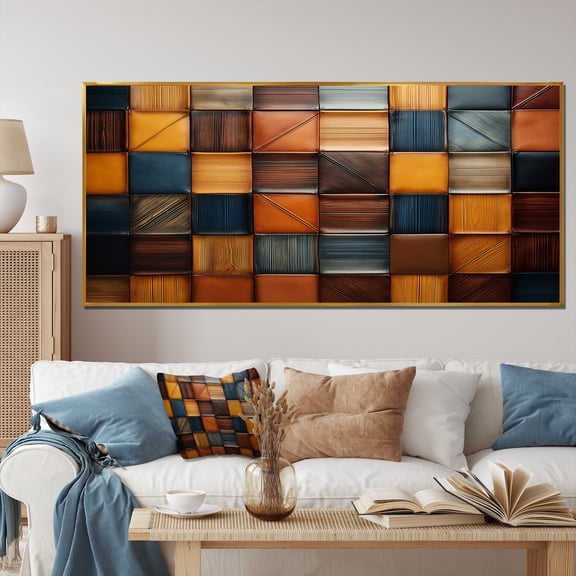 Designart "Earth Colors Tiles in Colorful Patterns VI" Oversized Geometric Framed Wall Art - Bohemian Multicolor Boho Mosaic Entryway Framed Wall Art