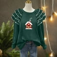 thumbnail image 5 of Yteetum Christmas Sweatshirt for Women Oversized Crewneck Pleated Ruffle Trim Drop Shoulder Pullover Hoodless Sweatshirts Womens Casual Xmas Graphic Print Round Neck Loose Lantern Sleeve Sweatshirts, 5 of 7