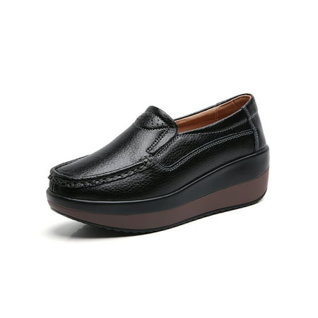 

Lacyhop Ladies Nursing Non-slip Loafers Lightweight Wedge Boat Shoes Comfort Round Toe Flats Black 7