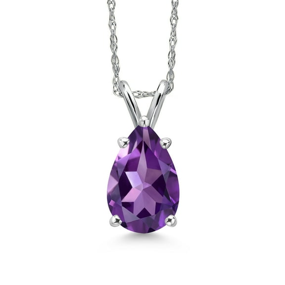 Gem Stone King 14K White Gold Purple Amethyst Pendant Necklace for Women | 1.73 Cttw | Gemstone February Birthstone | Pear Shape 10X7MM | With 18 inch Chain