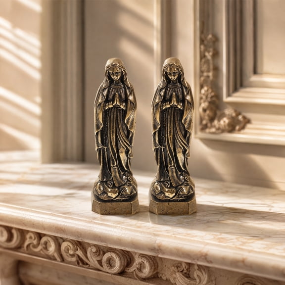 CIMAXIC Set of 2 Brass Catholic Mary Statues for Blessing, , and Home Decoration Collectible Figurines