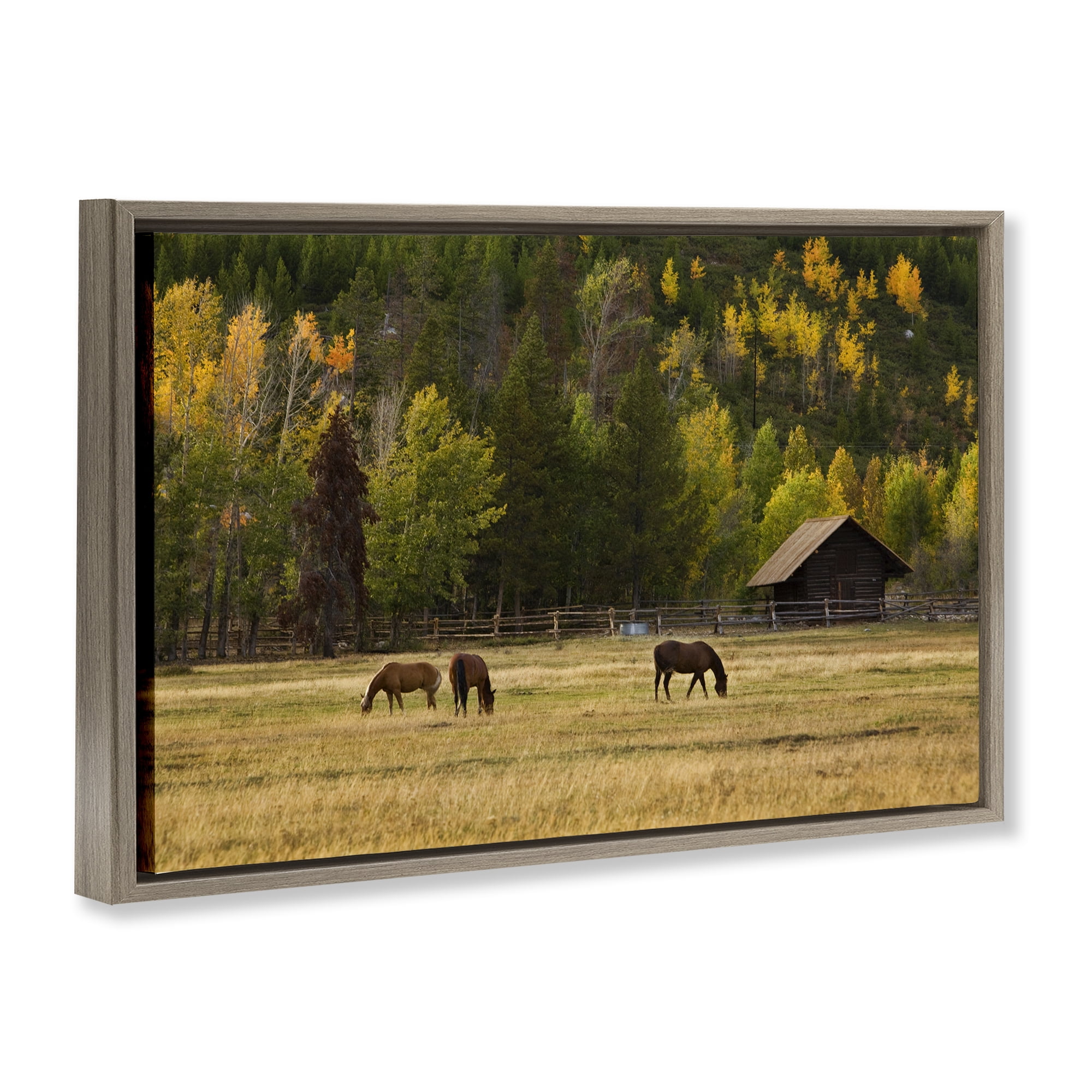 Stupell Industries Horses In Jackson Hole Brown Framed Floater Canvas Wall Art, design by Scott Stulberg
