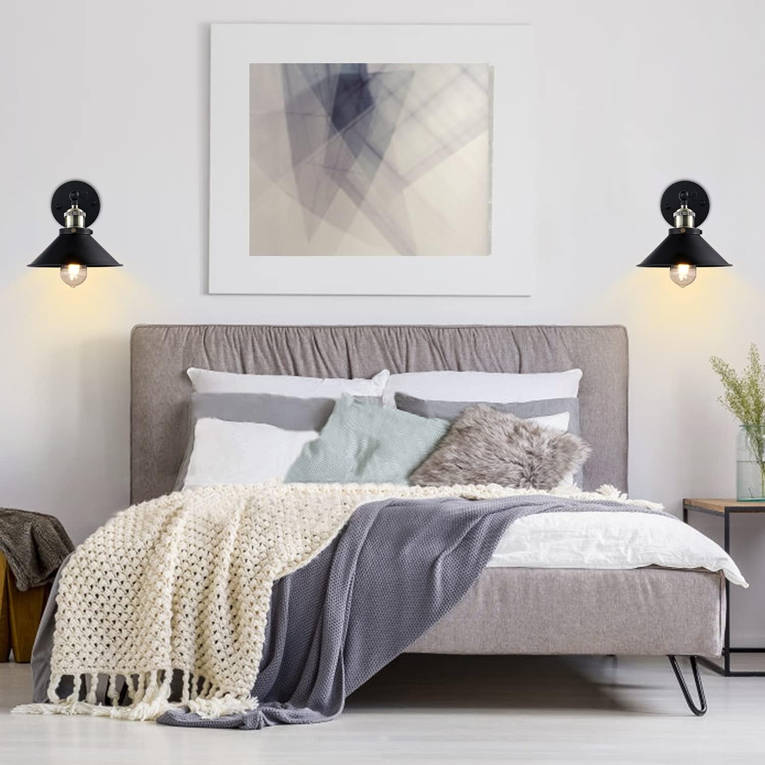 Hardwired Wall Sconce Set of 3,Black Industrial Vintage Wall Mounted Lights Sconces Wall Decor for Living Room Bedside Bedroom Indoor Doorway,Wall Lamp Fixture (E26 Bulbs NOT Included)