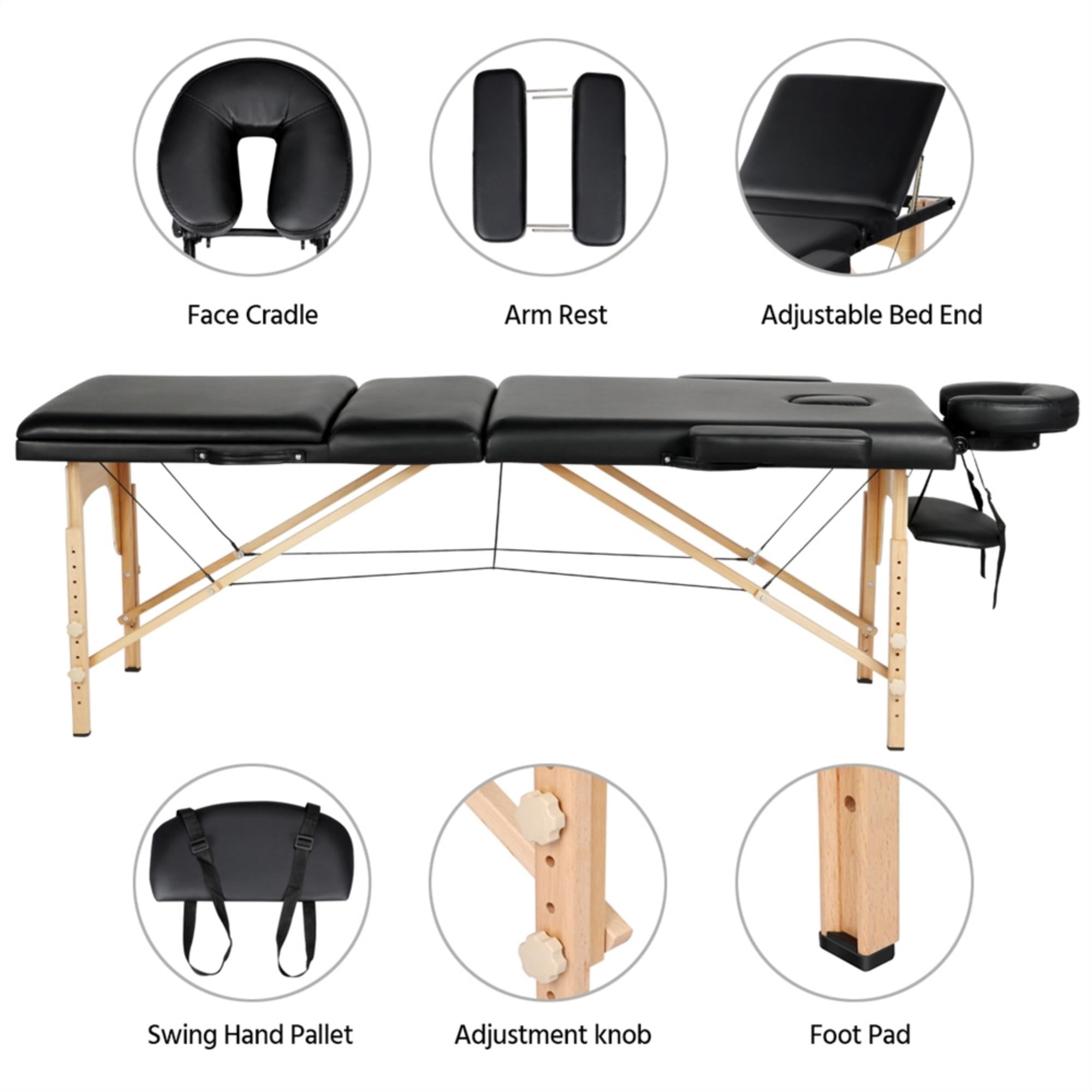Alden Design 3 Section Wooden Portable Massage Table for Beauty , Black
