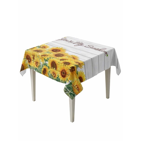Sunflower Suqare Tablecloth - 54 x 54 Inch, Yellow Summer Botanical Farmhouse Floral Wooden Waterproof & StainResistant Tablecloth, Washable Oil-proof Table Cover for Dining/Party/Wedding/Buffet