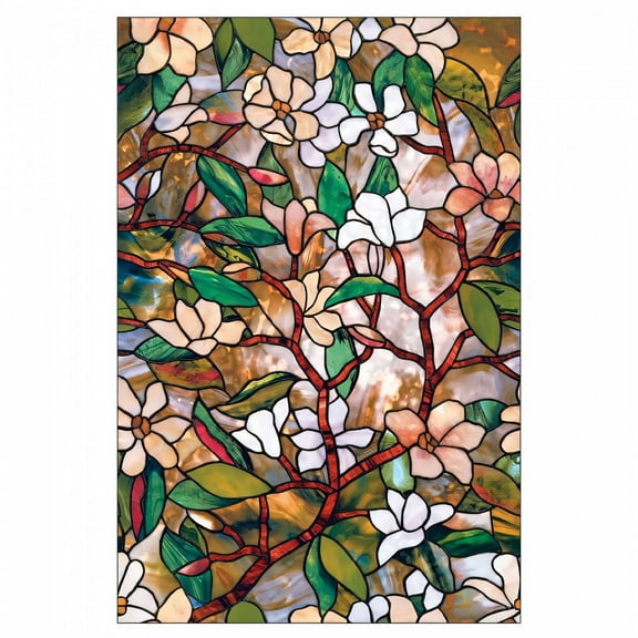 Designice Stained Glass Window Film,Reusable Vintage Privacy Window Clings,PVC Decorative Glass Cover,17.72x39.37in