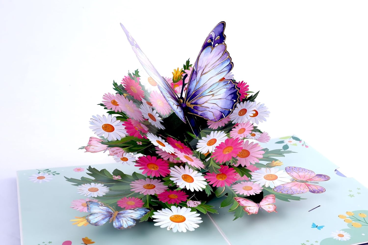 Birthday Card, Voilet Butterfly & Daisies Pop Up Card, 5x7-3D Greeting Card with Note Card & Envelope for Birthday, Thanksgiving, Christmas, Get Well, for Her, Women, Wife, Mom, Grandma