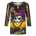 thumbnail image 5 of miqiqism Women Mask Printed Shirts for Mardi Gras Trendy 3/4 Sleeves Pullover Tops Round Neck Tunic Tss Shirt Carnival Blouses 2025,03 Purple,X-Large, 5 of 5