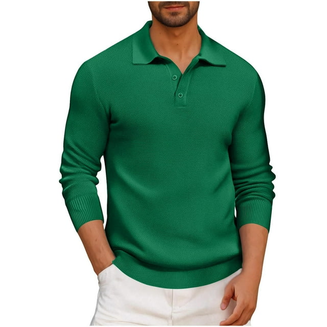hotojiny Long Sleeve Shirts for Men Button Collared Performance Golf Pullover Casual Office Workwear Warm Fall Shirt