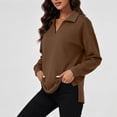 thumbnail image 7 of Dolkfu Brown going out tops Retro V-Neck Long Sleeve Sweatshirt Relaxed Fit Romance Solid Modern Sweatshirts & Hoodies Coffee,L, 7 of 7