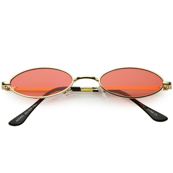Extreme Small Oval Sunglasses Color Tinted Flat Lens 51mm (Gold / Red)