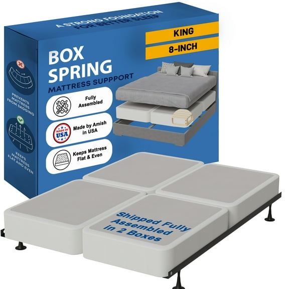 Continental Sleep, 8" King Fold High Profile Wood Box Spring for Mattress, White