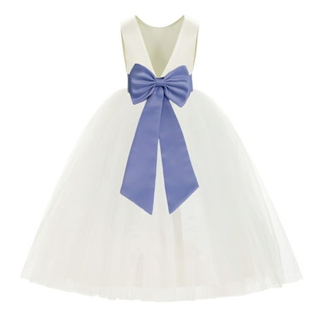 

Ivory V-Back Satin Flower Girl Dresses for Wedding Toddlers 219T