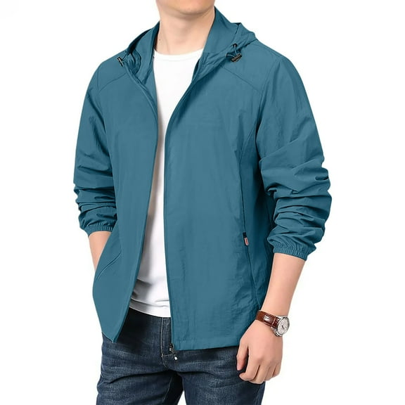 DENGDENG Plus Size Rain Jackets for Men Waterproof Trendy Windbreaker Rain Coats Loose Fit Lightweight Jackets Outdoor Hiking Raincoats with Hood Royal Blue 5XL