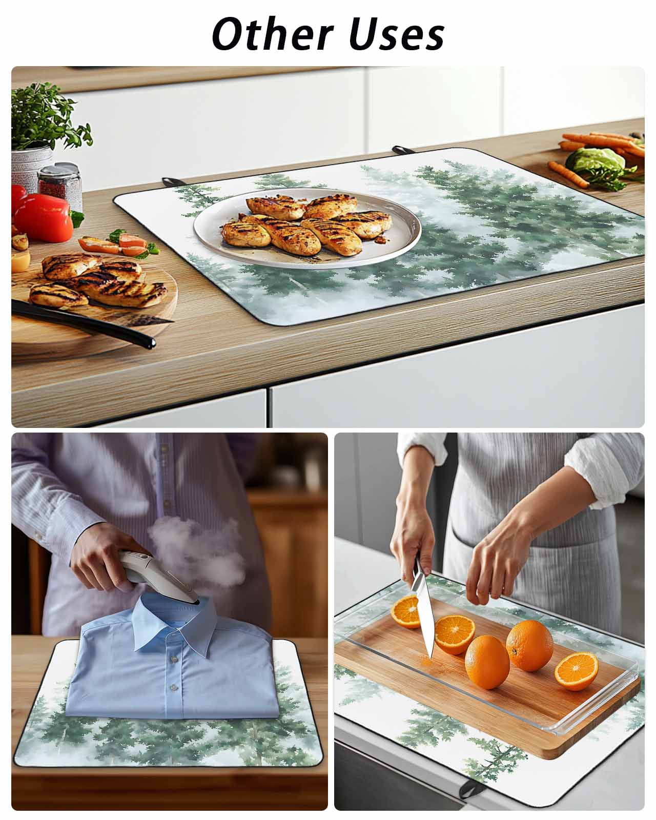 Stove Top Covers for Electric Stove, Forest Green Glass Stovetop Cover Protector, Spring Summer Watercolor Pine Tree Induction Cooktop Protector Oven Mat for Kitchen Countertop 31"x24"