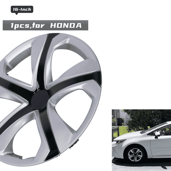 Wheel Rims Covers 16 inch 1 Pieces ,for 2016-2018 Honda Civic SEDAN Compatible with Steel Wheels and Snap on Installation Hubcaps ABS PC Material (Silver & Black Lacquer)