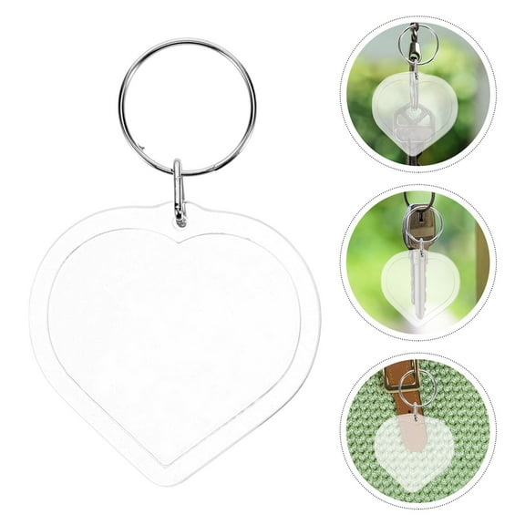 Tineasur 10 Pcs Transparent Acrylic Heart Shaped Blank Photo Keyrings, Keychain Accessories