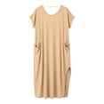 thumbnail image 3 of Asxite Plus Size Summer Dresses for Women Casual Solid Loose Round Neck Short Sleeve Midi Sundress, 3 of 5