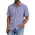 thumbnail image 5 of YLSDY Men's Linen-Blend Short Sleeve Shirt, Casual Retro Style with Dual Chest Pockets & Button-Down Closure, Relaxed Fit for Everyday Wear Purple XL, 5 of 8