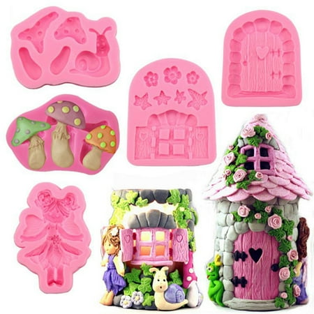 

5 Pack Enchanted Vintage Fairy Garden Fairy Gnome Home Door Snail Silicone Chocolate Fondant Molds Crafting Polymer Clay Molds Cake Decorating Tools Sugarcraft Cake Decoration Craft Moulds