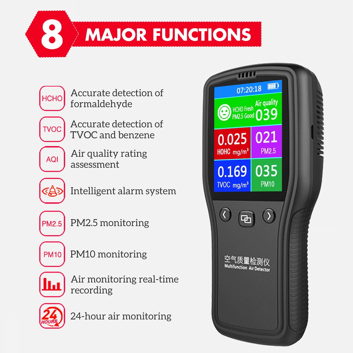 Portable Air Quality Monitor PM2.5 PM10 Formaldehyde Detector HCHO TVOC