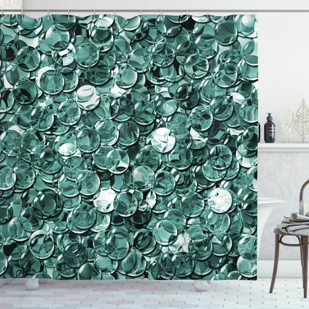 Glitter Shower Curtain Set, Crystal Clear Balls Coins Pattern Never