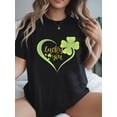thumbnail image 1 of T-Shirt Graphique Trèfle Chanceux de la Saint-Patrick pour Femmes - Tee-Shirt Noir Décontracté avec Imprimé Trèfle Vert, Col Rond, Manches Courtes pour Printemps & Été, Tee-Shirt Printemps Été Design Espiègle Tricoté, 1 of 7