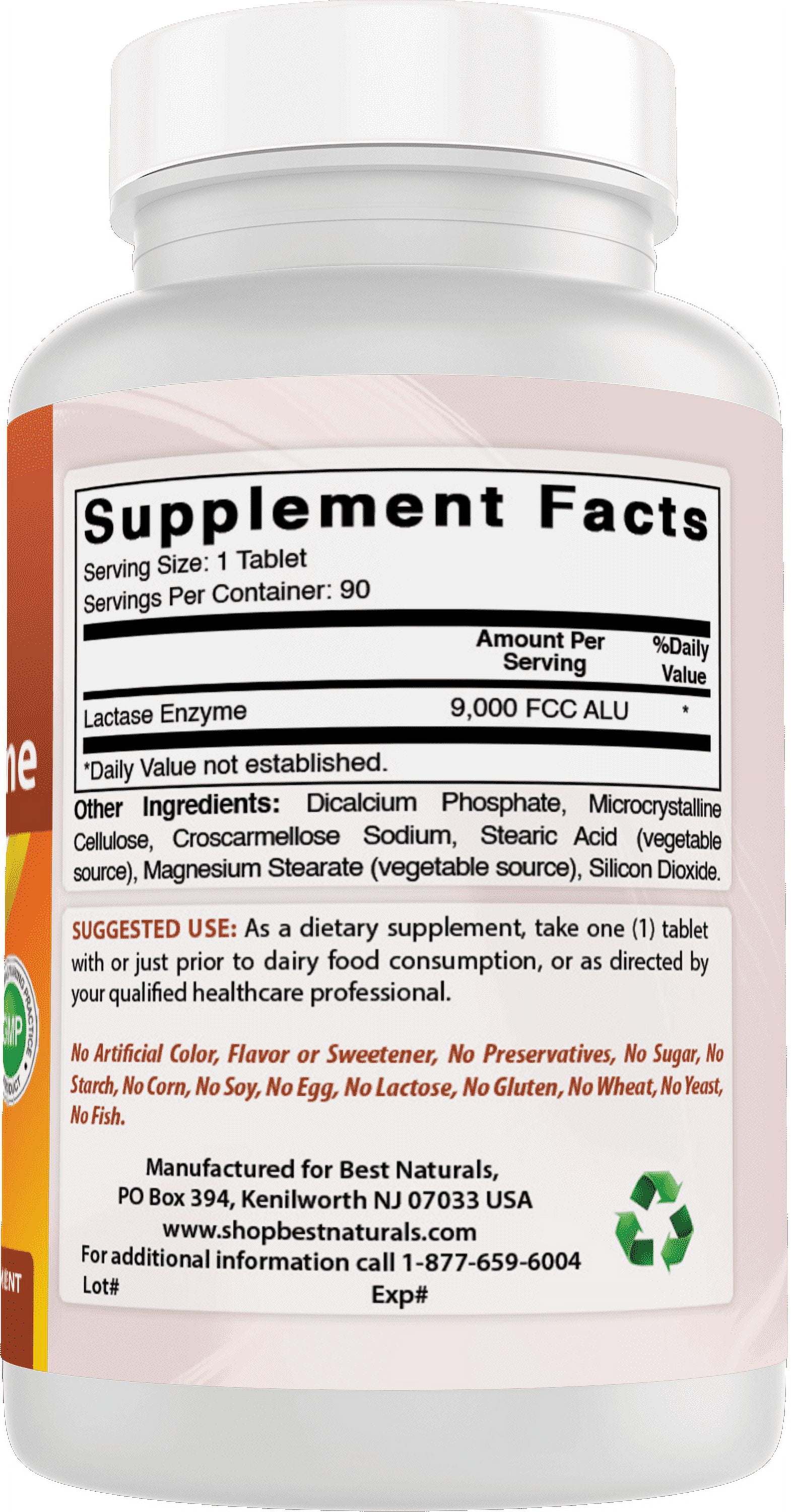 3 Pack Best Naturals Natural Lactase Enzyme 9000 FCC ALU 90 Tablets | Lactose Intolerance Relief Tablets