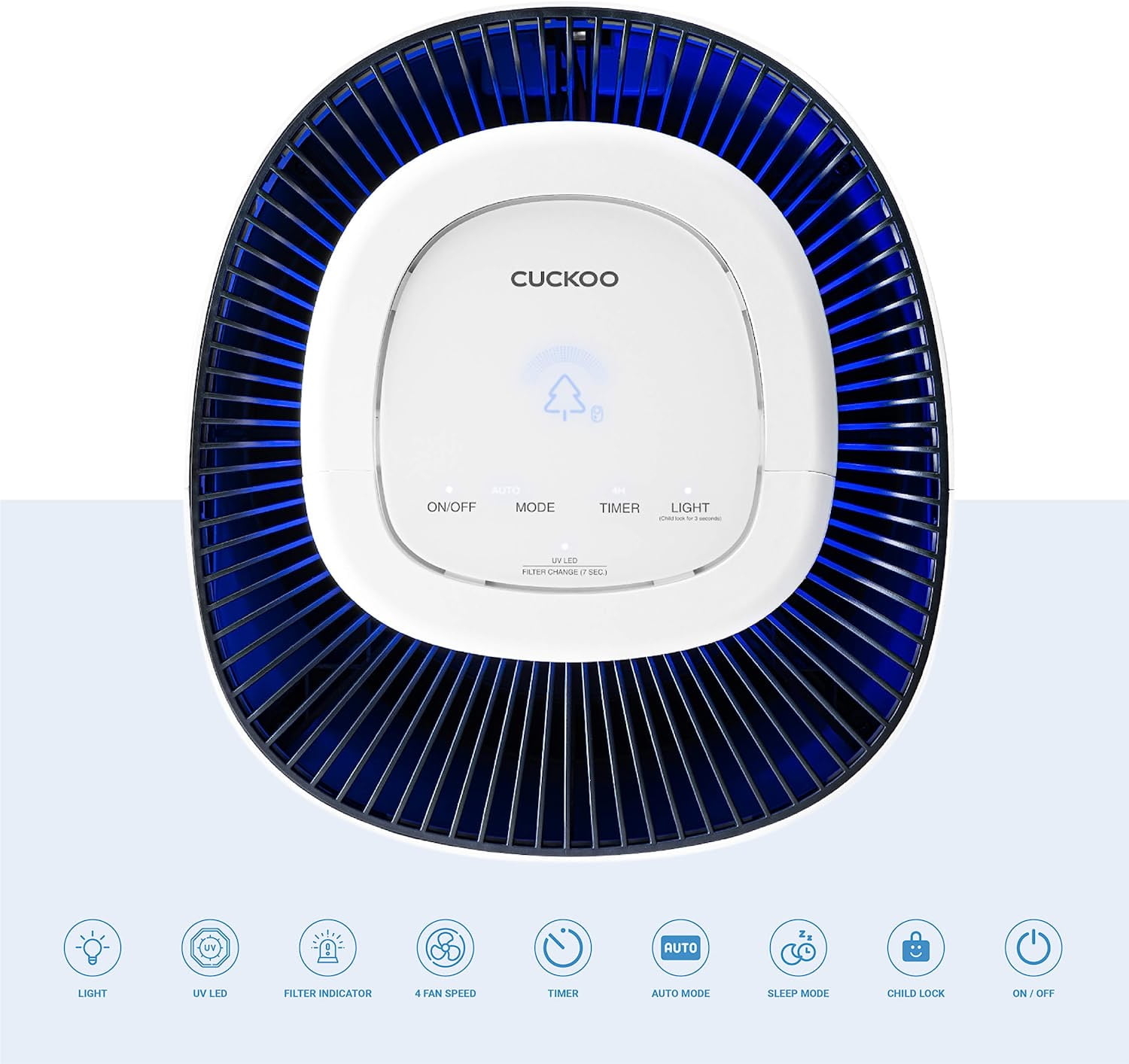 Cuckoo Air Purifier – H13 True HEPA, 726sq.ft. Coverage, Carbon Filter, Auto+ Mode, UV‑C (CAC-J1510FW)