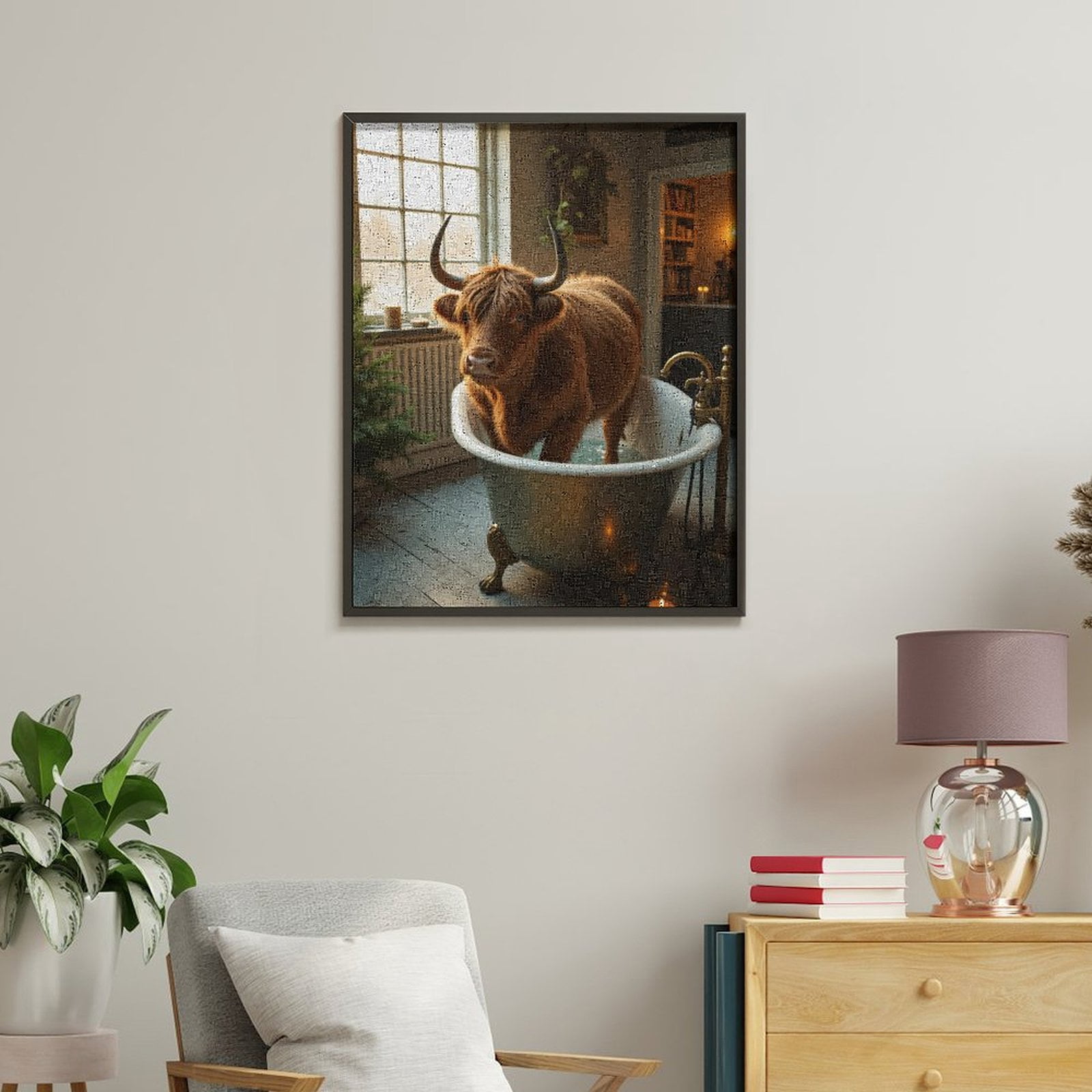 Paint By Numbers Kit for Adults Beginner - Bathing Cow Indoors With Candles DIY Canvas Painting Kits for Adults, Frameless Paint By Number for Adults for Home Wall Decor 16x20 Inch