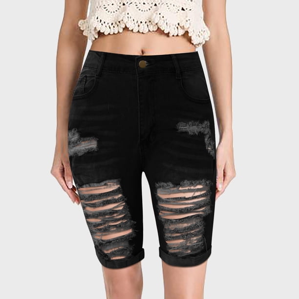 WILLBEST Pantalones Mujer Pantalones Vaqueros Casuales para Mujer, Pantalones Cortos de Mezclilla a La Moda Con Cintura Elástica, Cómodos, Con Bolsillos y Agujeros. Grande