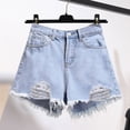 thumbnail image 2 of Women's Spring Summer New Fashion Casual Solid Color High Waist Loose Pocket Button Versatile Student Wide Leg Hole Denim Shorts, 2 of 5