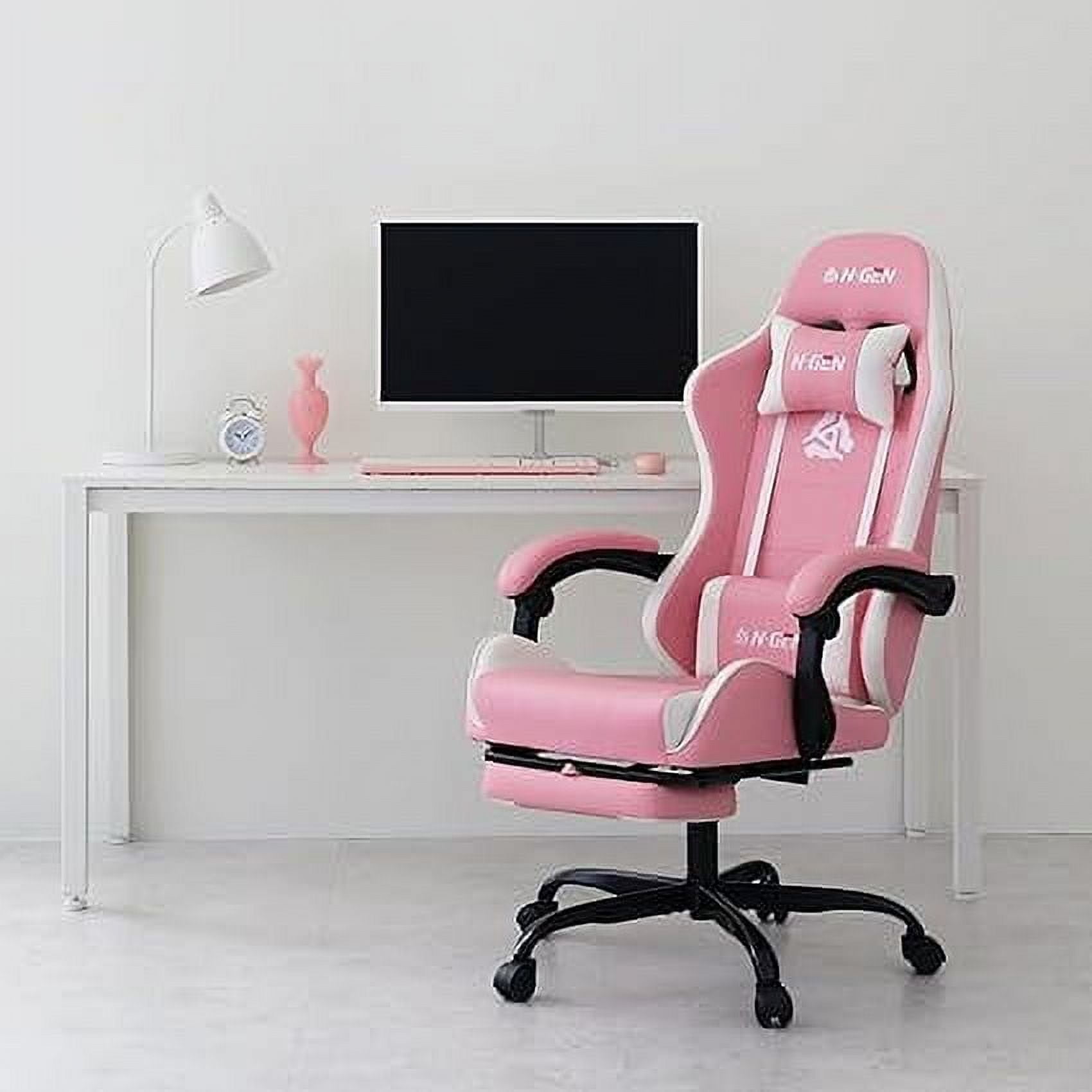 NEO CHAIR Video Gaming Chair with Footrest High Back Ergonomic Comfortable Office Computer Desk with Lumbar Support Height Adjustable with PU Leather Recliner for Adults Women Men (Pink)