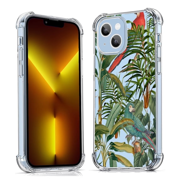 Parrots in Jungle Clear Case for iPhone 13,Aesthetic Art Design Case for Men Women,Unique Soft Transparent TPU Bumper Case Cover