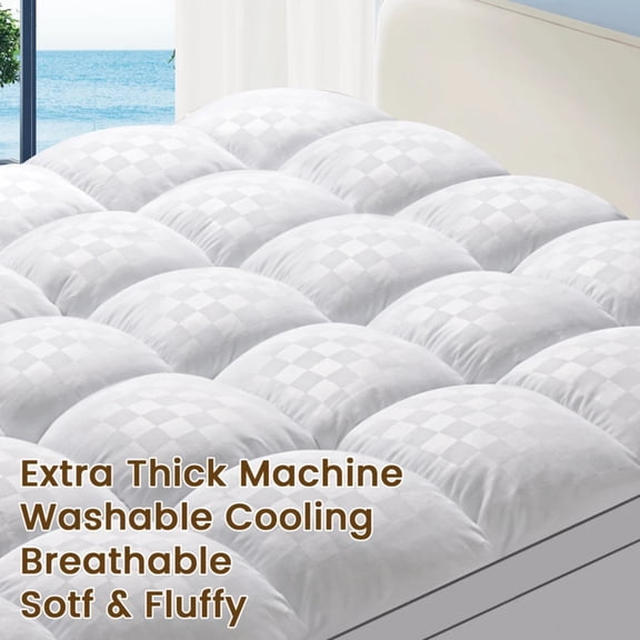 Mattress Topper - Ultra Plush, Pain-Relieving Pad With Cooling Technology, 8-21 Inch Deep Pocket Design, Luxurious Overfilled Down-Alternative Fill