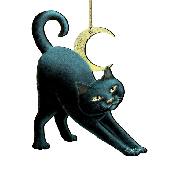 Designocracy Set of 2 Spooky Cat Wooden Halloween Ornaments 5.5"