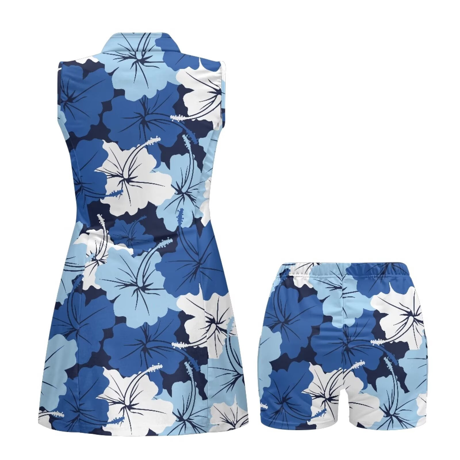 Yuyamidu Blue Hibiscus Flowers Womens Tennis Dress A-Line Workout Exercise Athletic Dress with Inner Shorts Summer Clothes Size M Breathable Athletic Dresses