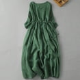 thumbnail image 2 of Odeerbi Cotton Linen Dress for Women Summer Hollow Out Embroidered Long Dress V-neck 3/4 Sleeve Dress Green, 2 of 9