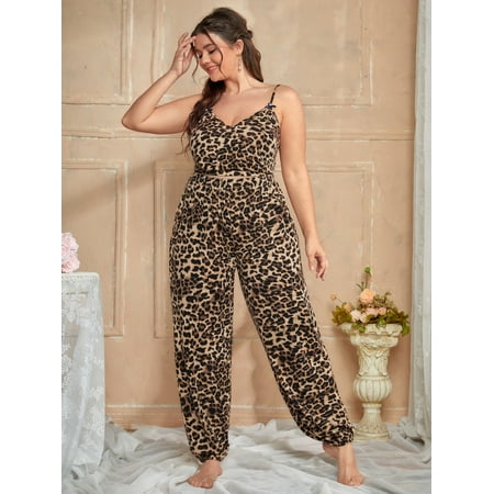 

Women s Plus Leopard Cami Top Pants Pajama Set 4XL(20) Multicolor Casual F22001D