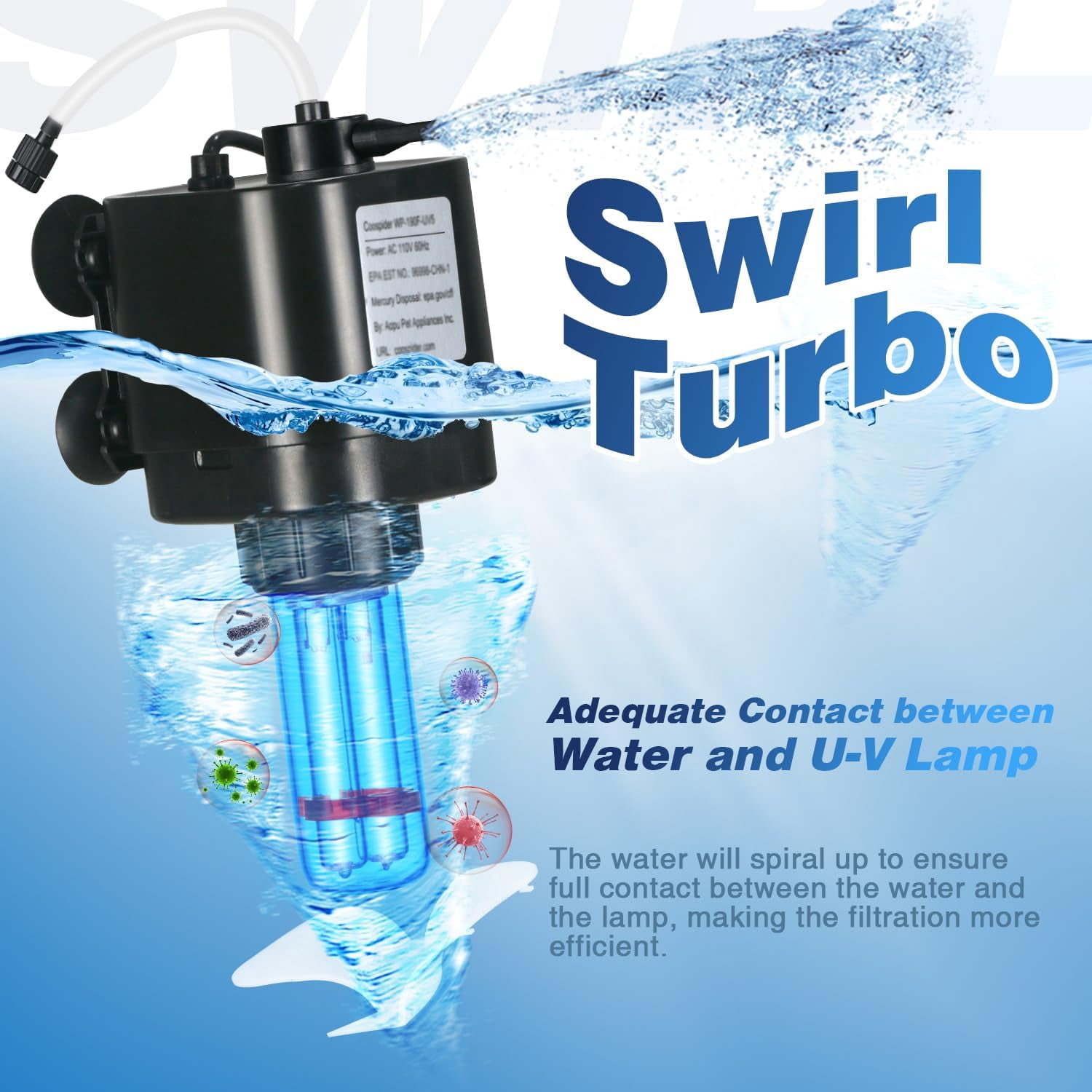 Internal Aquarium Filter with UV Sterilizer, Timer, Bio Sponge, and Air Pump for 20-75 Gallon Freshwater and Saltwater Tanks