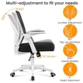 thumbnail image 3 of Ergonomic Computer Chair Adjustable Lumbar Support, Mid Back Mesh Office Chair with Flip-up Arms for Small Spaces, Desk Chair, White, 3 of 5