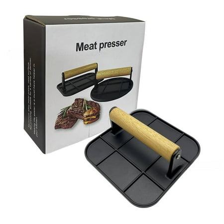 

Non Stick Foil Aluminum Alloy Heavy Duty Foil Black Foil Aluminum Roll Humburger 6.3in Round With Heat Wood Handle Metal Grill For BBQ Humburger Sandwish Meat Steak Accessory For Flat Top Gr