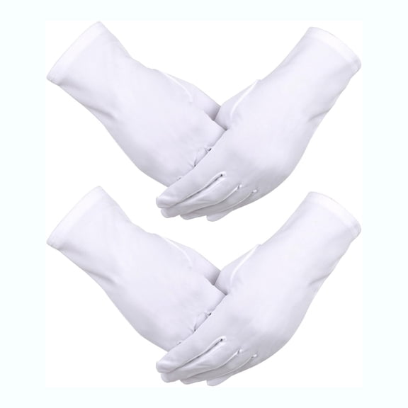 XIBUFE 2Pair White Formal Gloves Satin White Gloves for Men Women,Nylon Cotton Blend Material,Guard Parade Uniform Style,Tuxedo Formal Events Accessory,Professional Appearance