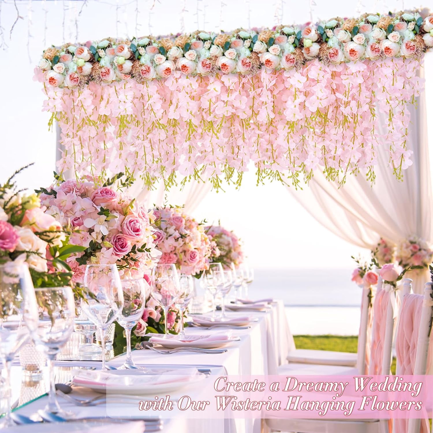 Waipfaru Wisteria Hanging Flowers,40 Pack Fake Wisteria Vine,3.6ft/Pcs Hanging Flower Garland,Silk Wisteria Flowers for Wedding Party Home Decor (Light Pink)