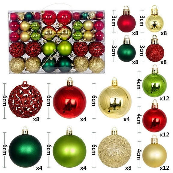 Sinkoo 100pcs Christmas Ball Ornaments, 1.2"-2.4" Glittering Red Green White Elf Bulbs Set for Christmas Tree Decorations, Plastic Shatterproof Hanging Ornament Xmas Baubles for Home Party Decor