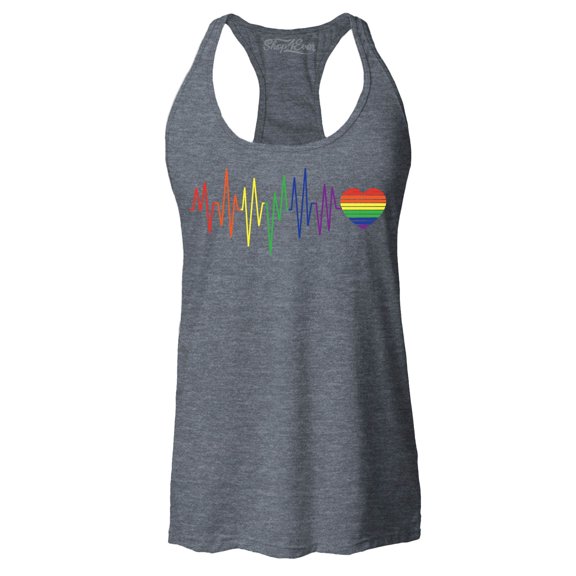 Shop4Ever Women's Gay Heartline LGBTQ Pride Racerback Tank Top Large Charcoal