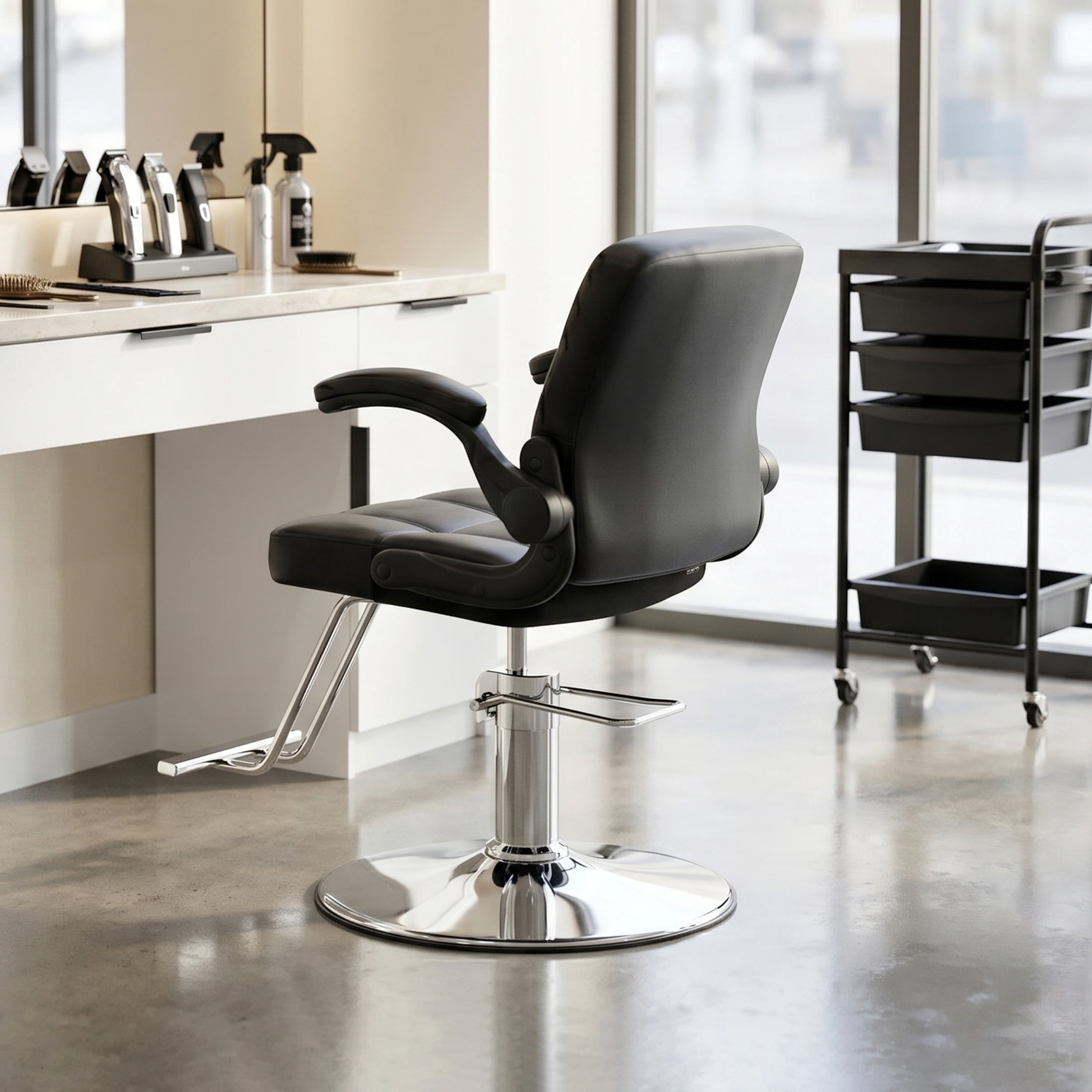 Noble House Hydraulic Height Adjustable Salon Styling Chair, 360° Swivel Barber Chair, Black
