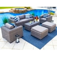 thumbnail image 3 of Tuscany 18-Piece Resin Wicker Outdoor Patio Furniture Combination Set in Gray w/Sofa Lounge Set, Eight-seat Dining Set, and Chaise Lounge Set… (Half-Round Gray Wicker, Polyester Light Gray), 3 of 8